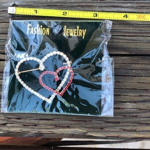 Vintage Big Little Heart Mother Rhinestone Brooch